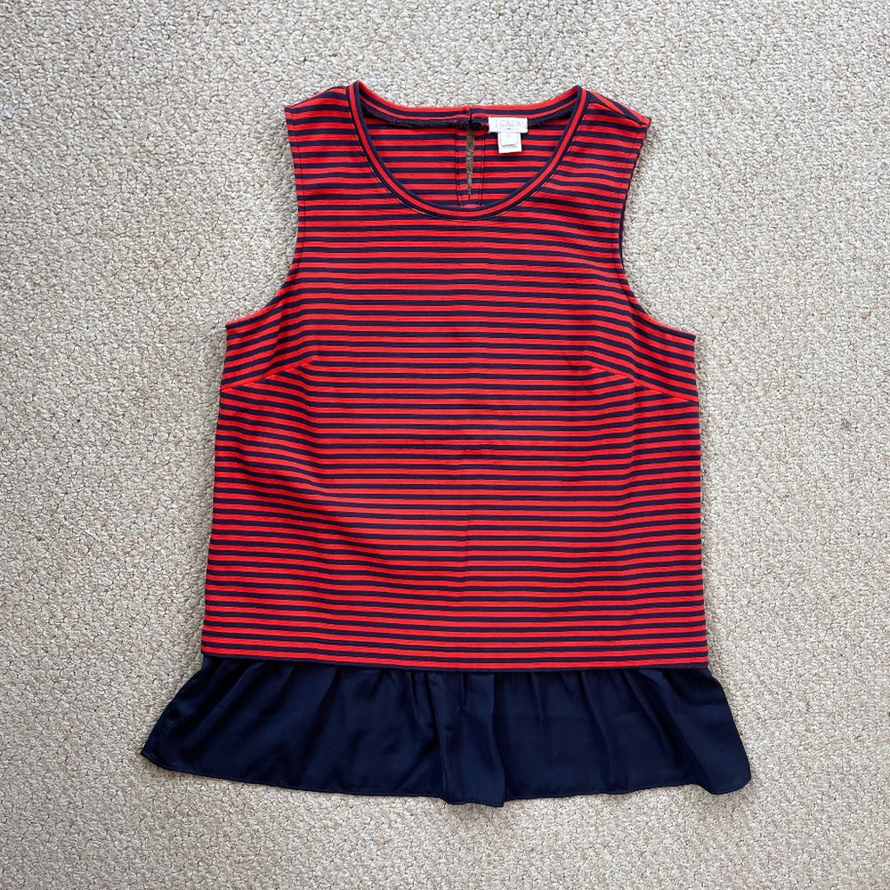 J. Crew Factory Women's Blue/Red Stripe/Solid Sleeveless Peplum Blouse Size XS
